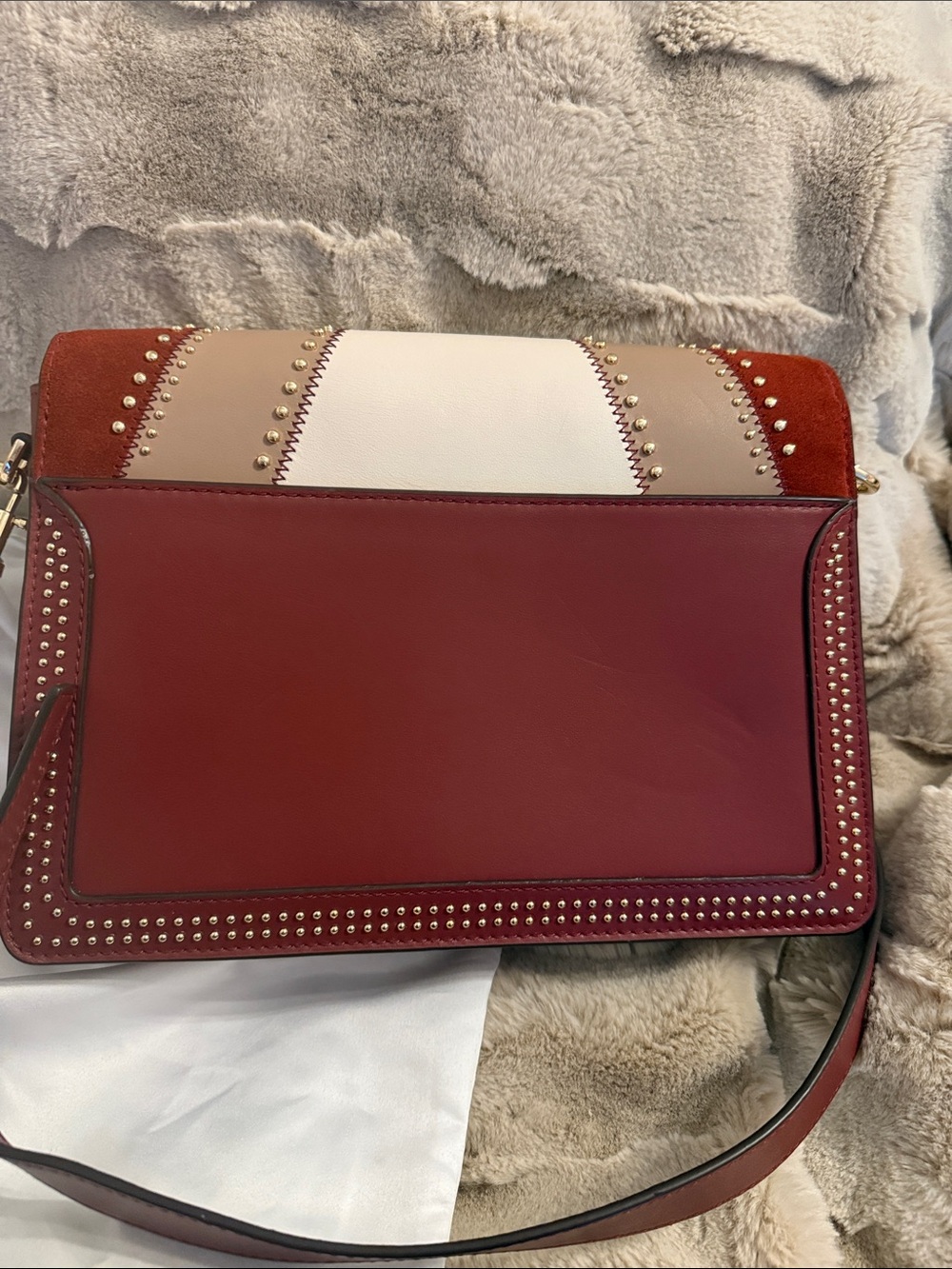 Michael Kors Burgundy, Beige and White Patchwork Crossbody Bag w/Dustbag - Picture 7 of 17